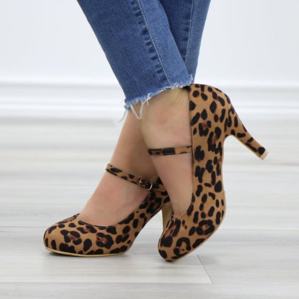 Leopard Suede Low Heel Rockabilly Pumps - Picture 10 of 14